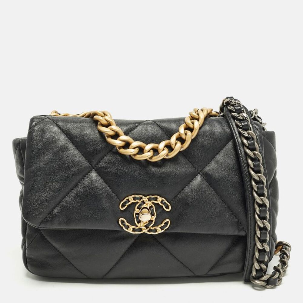 Chanel 19 Flap Small Black Quilted Leather Bag